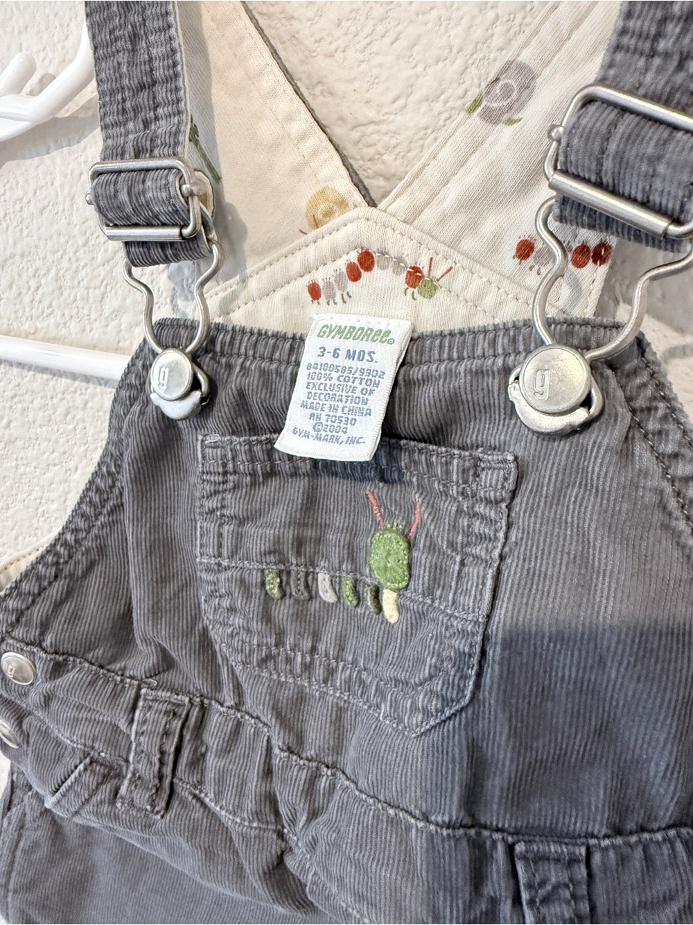 Vintage Gymboree Caterpillar Corduroy Overalls 3-6M Gray Cottagecore Y2K Baby - Picture 2 of 8